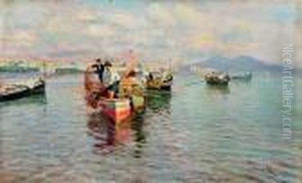 Marina Con Pescatori Oil Painting by Attilio Pratella