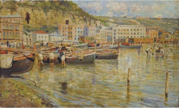 Baie Dans Les Environs De Naples Oil Painting by Attilio Pratella