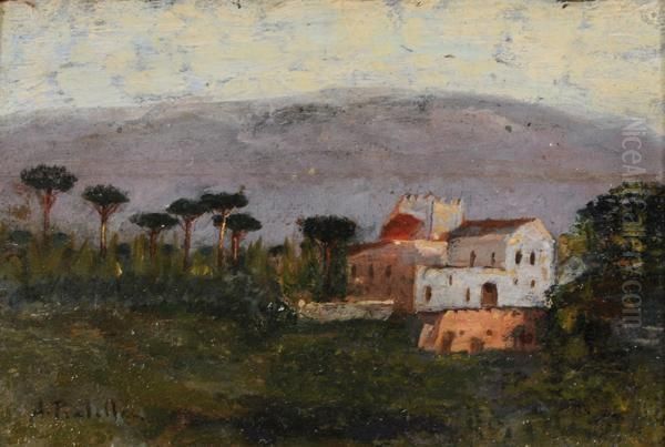 Paesaggio Con Casolari Oil Painting by Attilio Pratella