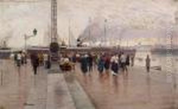 Porto Di Napoli Oil Painting by Attilio Pratella