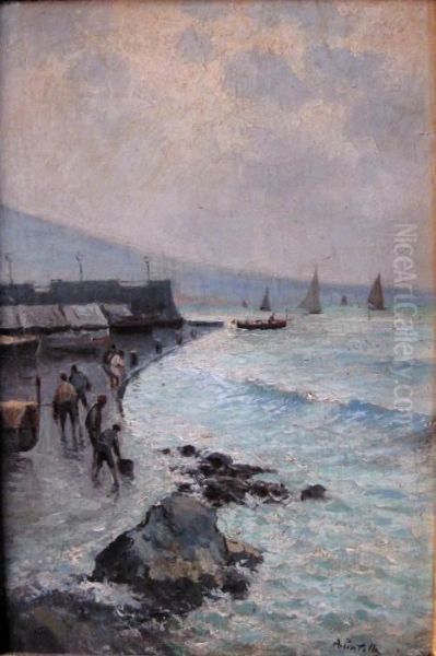 Pescatori A Mergellina Oil Painting by Attilio Pratella