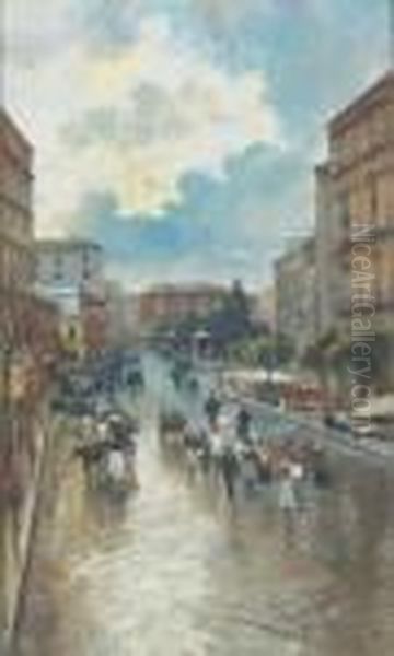 Napoli, Via Foria Oil Painting by Attilio Pratella