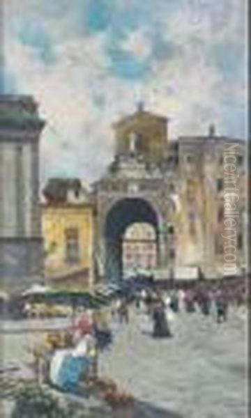 Il Mercato A Napoli Oil Painting by Attilio Pratella