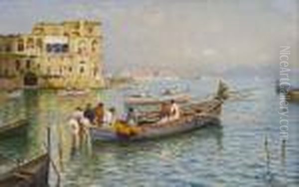 Marina Con Pescatori Oil Painting by Attilio Pratella