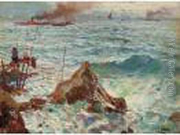 Marina Con Pescatori Oil Painting by Attilio Pratella