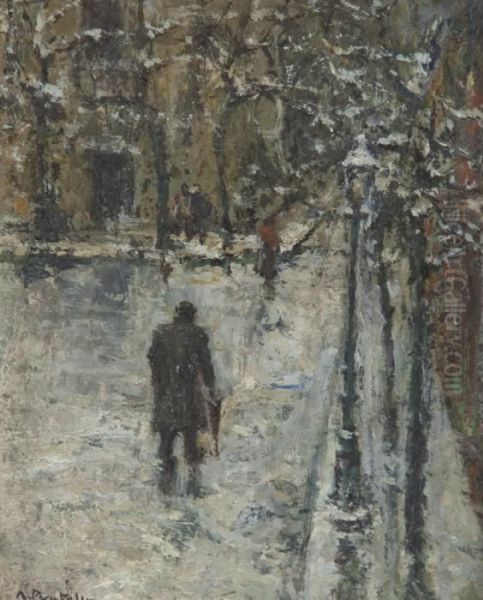 Uomo Sotto La Neve Oil Painting by Attilio Pratella