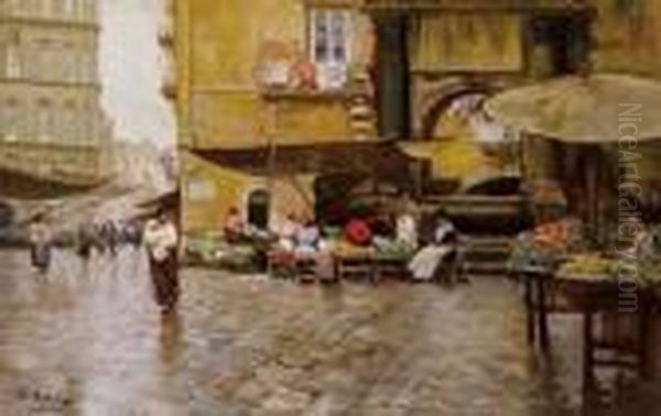 Mercato A Napoli Oil Painting by Attilio Pratella