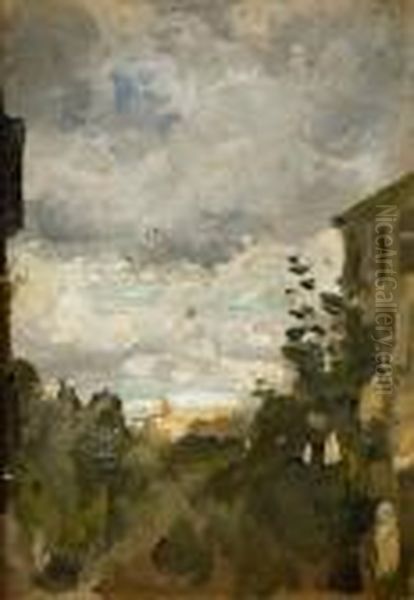 Scorcio Di Paesaggio Tra Edifici Oil Painting by Attilio Pratella