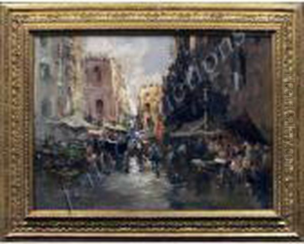 Napoli Mercato Oil Painting by Attilio Pratella