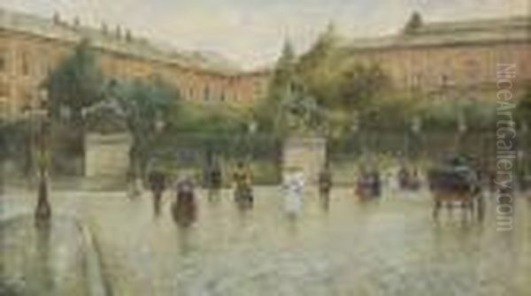 Piazza San Carlo A Napoli Oil Painting by Attilio Pratella