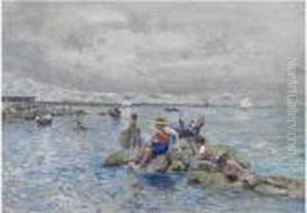 Pescatori Presso La Riva Oil Painting by Attilio Pratella