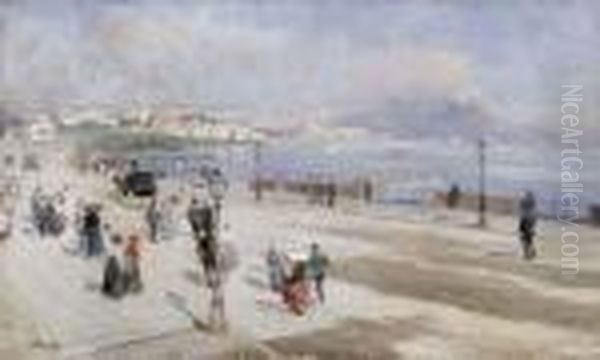 Passeggiata Sul Lungomare Caracciolo A Napoli Oil Painting by Attilio Pratella