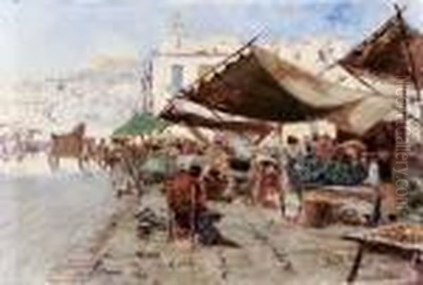 Mercato A Napoli Oil Painting by Attilio Pratella