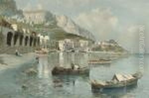 Fishermen In The Bay Of Marina Grande, Capri Oil Painting by Attilio Pratella