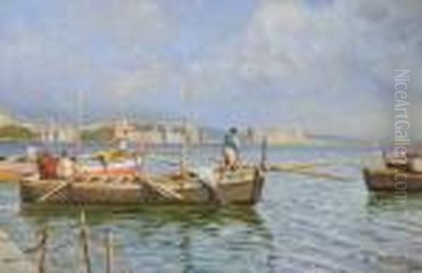 Napoli - Margellina Oil Painting by Attilio Pratella