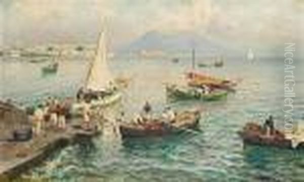 Fishermen, Mergellina Oil Painting by Attilio Pratella