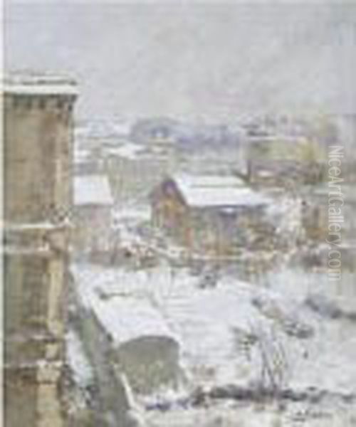 Nevicata A Palazzo Cacciaguerra, Vomero Oil Painting by Attilio Pratella