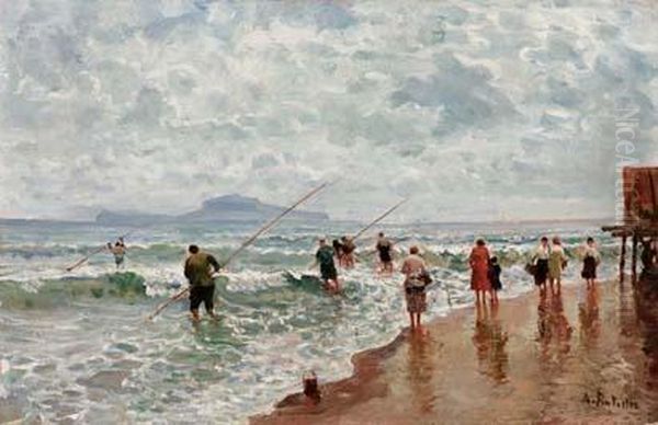 La Spiaggia Di Bagnoli,napoli Oil Painting by Attilio Pratella