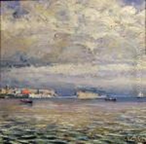 Marina Con Castel Dell'ovo Oil Painting by Attilio Pratella