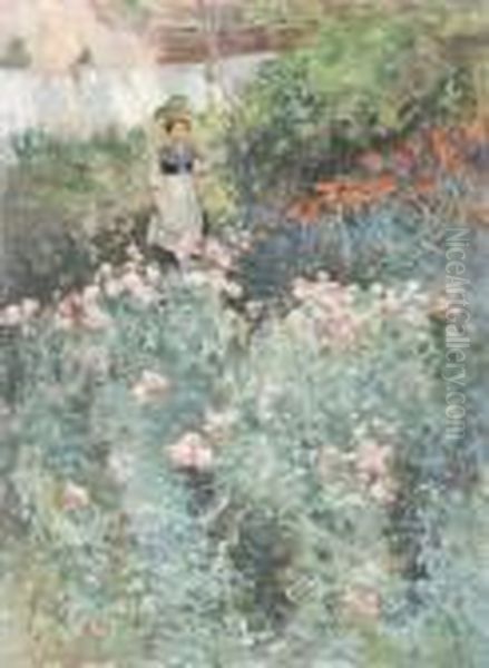 Signora In Giardino Oil Painting by Attilio Pratella