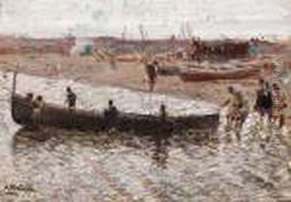 Scena Di Pesca Oil Painting by Attilio Pratella