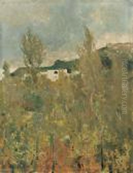 Paesaggio Campestre Con Figurette Oil Painting by Attilio Pratella