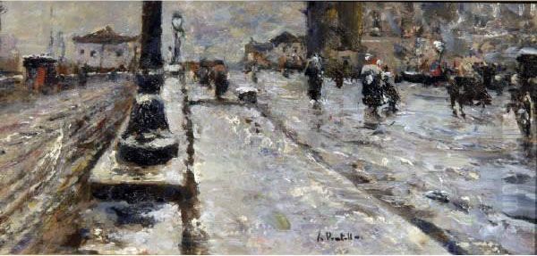 Nevicata Al Ponte Della Maddalena Oil Painting by Attilio Pratella