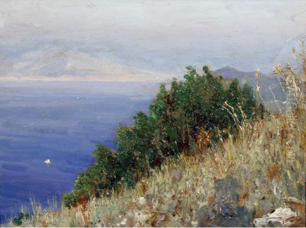 Capri Oil Painting by Attilio Pratella