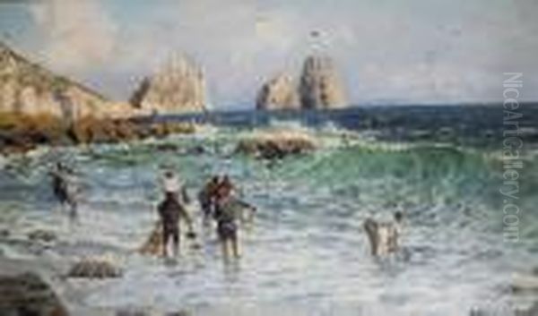 Marina Piccola Con Faraglioni Oil Painting by Attilio Pratella