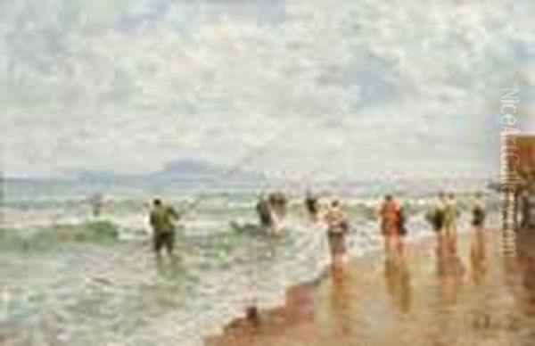 Napoli, La Spiaggia Di Bagnoli Oil Painting by Attilio Pratella