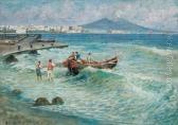 Ritorno Dalla Pesca Oil Painting by Attilio Pratella