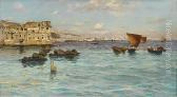 View Of Posilippo, Naples Oil Painting by Attilio Pratella