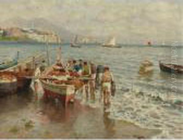 Fishermen Oil Painting by Attilio Pratella