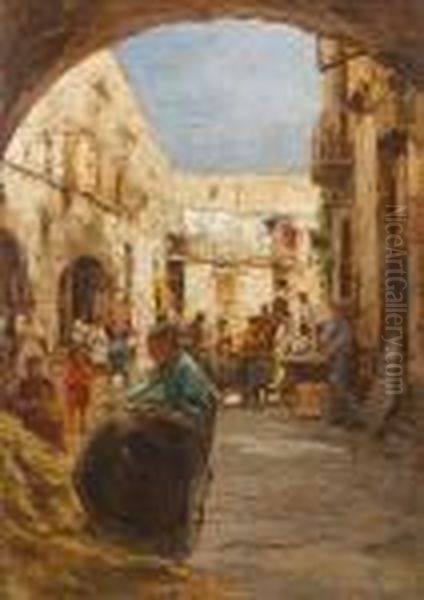 Courtyard With Figures Oil Painting by Attilio Pratella