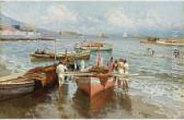 Pescatori Sulla Riva, Napoli Oil Painting by Attilio Pratella