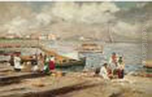 La Spiaggia Di Mergellina A Napoli Oil Painting by Attilio Pratella