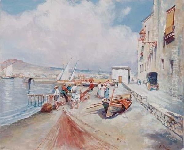 Marina A Portici Oil Painting by Attilio Pratella