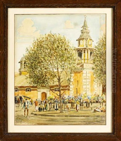 Italian Street Corner With View Of A Cathedral Oil Painting by Attilio Pratella