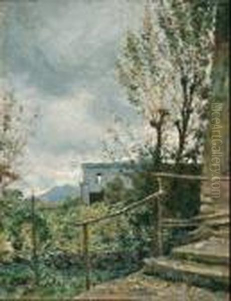 Casolare Rustico Con Vesuvio Oil Painting by Attilio Pratella