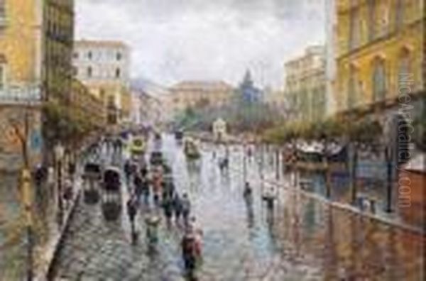 Strada Di Napoli Oil Painting by Attilio Pratella