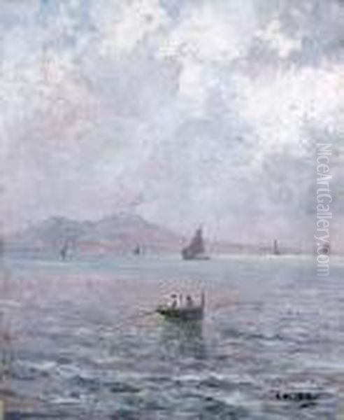 Napoli Dal Mare Con Barche E Pescatori Oil Painting by Attilio Pratella