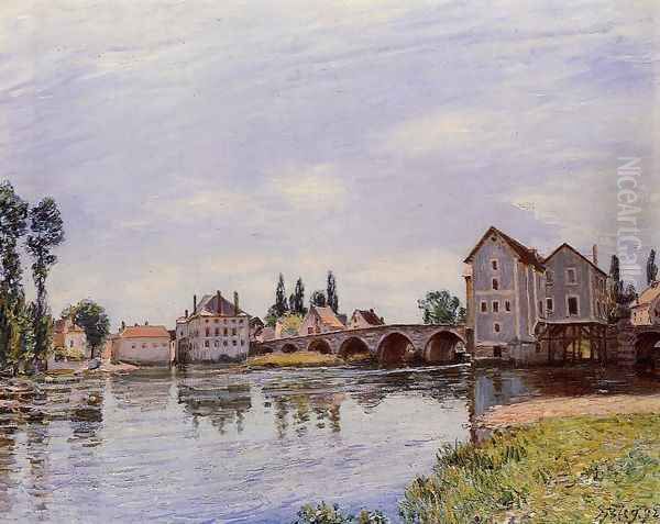 The Loing Flowing under the Moret Bridge Oil Painting by Alfred Sisley