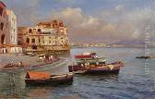 Veduta Del Golfo Di Napoli Con Palazzo Donn'anna Oil Painting by Attilio Pratella