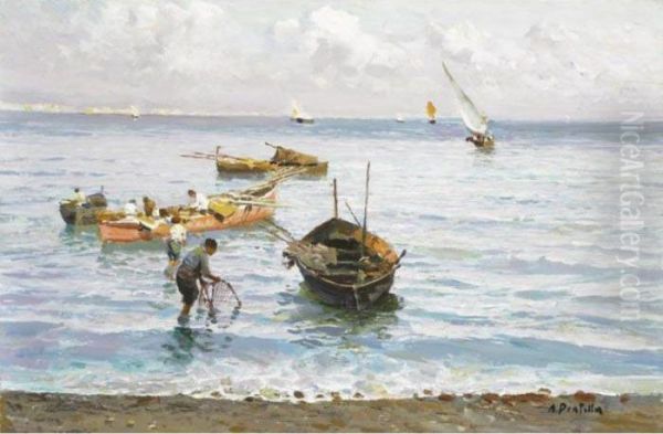 Barche Di Pescatori Oil Painting by Attilio Pratella