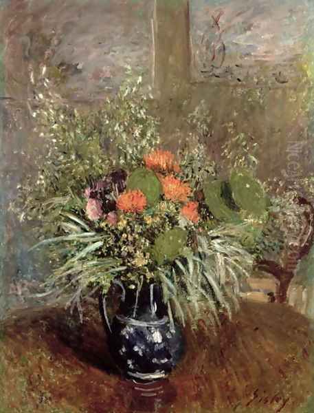 Still Life of Wild Flowers Oil Painting by Alfred Sisley