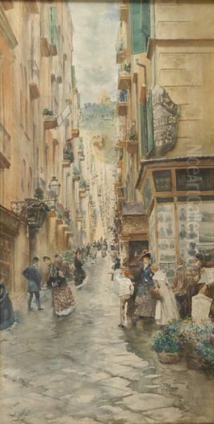 Il Corso Veduto Da Toledo N.322 Oil Painting by Attilio Pratella