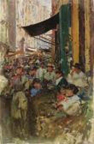 Il Mercato Oil Painting by Attilio Pratella