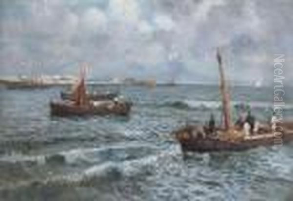 Pescatori Nel Golfo Di Napoli Oil Painting by Attilio Pratella