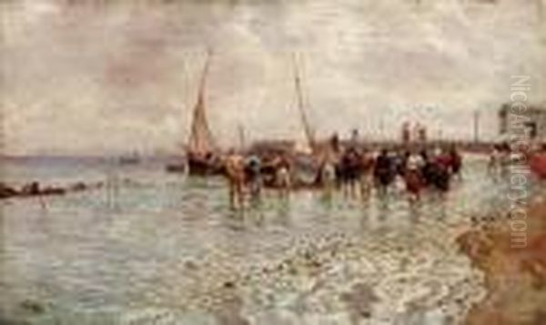 Pescatori A Mergellina Oil Painting by Attilio Pratella