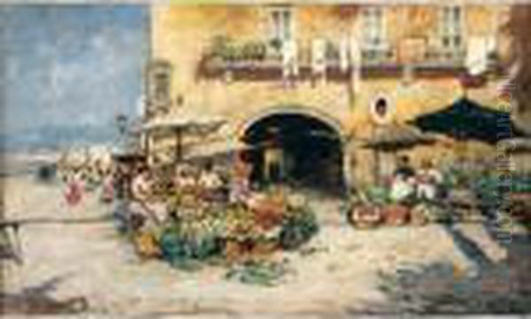 Il Mercato A Napoli Oil Painting by Attilio Pratella